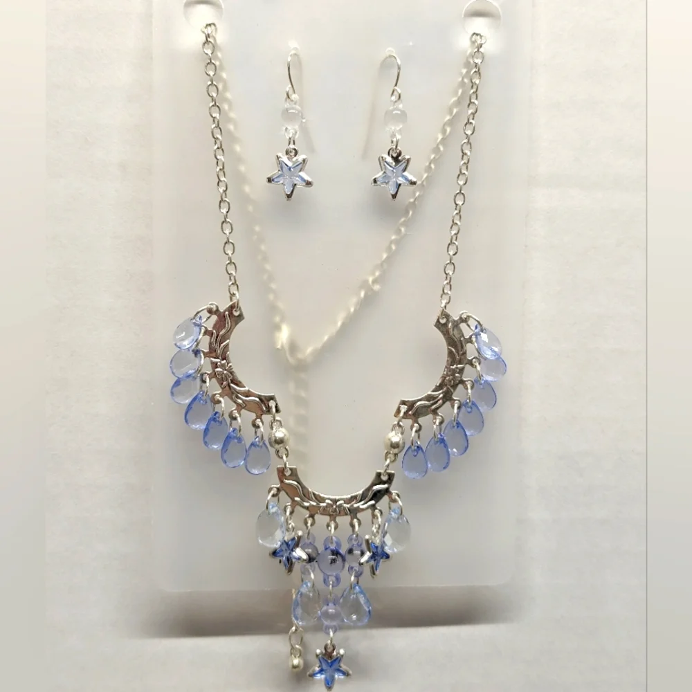 Necklace and Earrings Set - Silver & Blue Stars